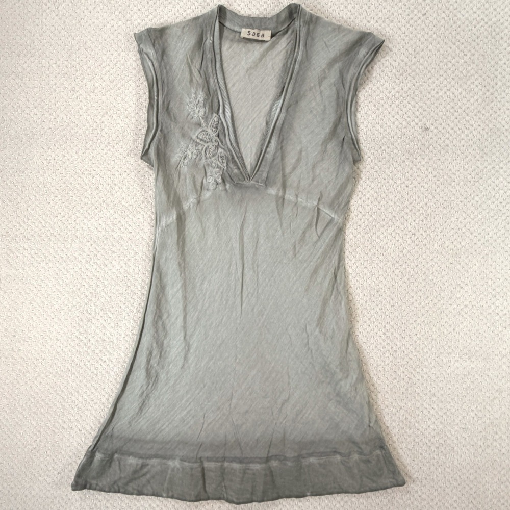 Y2K Sheer Fairy Dress Womens 2 Sage Green Silk Forest Ethereal Grunge Whimsigoth